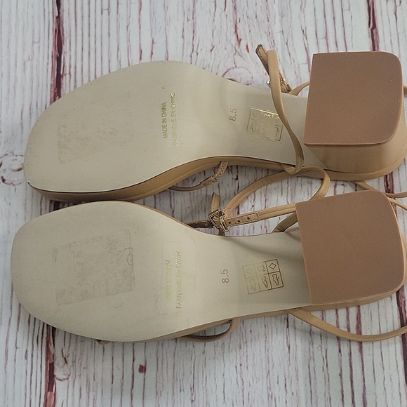 JEFFREY CAMPBELL Tan Strappy Block Heel Platform Sandals Size 8.5 - Picture 9 of 10